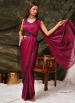 Silk Sattin Burgandy Party Wear Stone Work Ready To Wear Saree